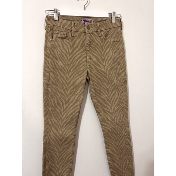 Mother Jeans Tan The Looker Fray Sweet Stripes Skinny Raw Hem Size 27 - Picture 3 of 12